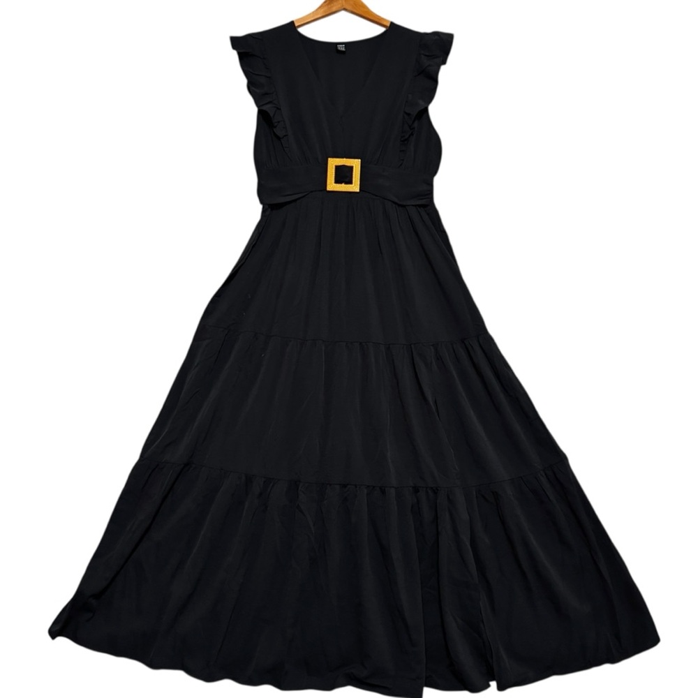 SHEIN Black Maxi Dress with Gold Buckle